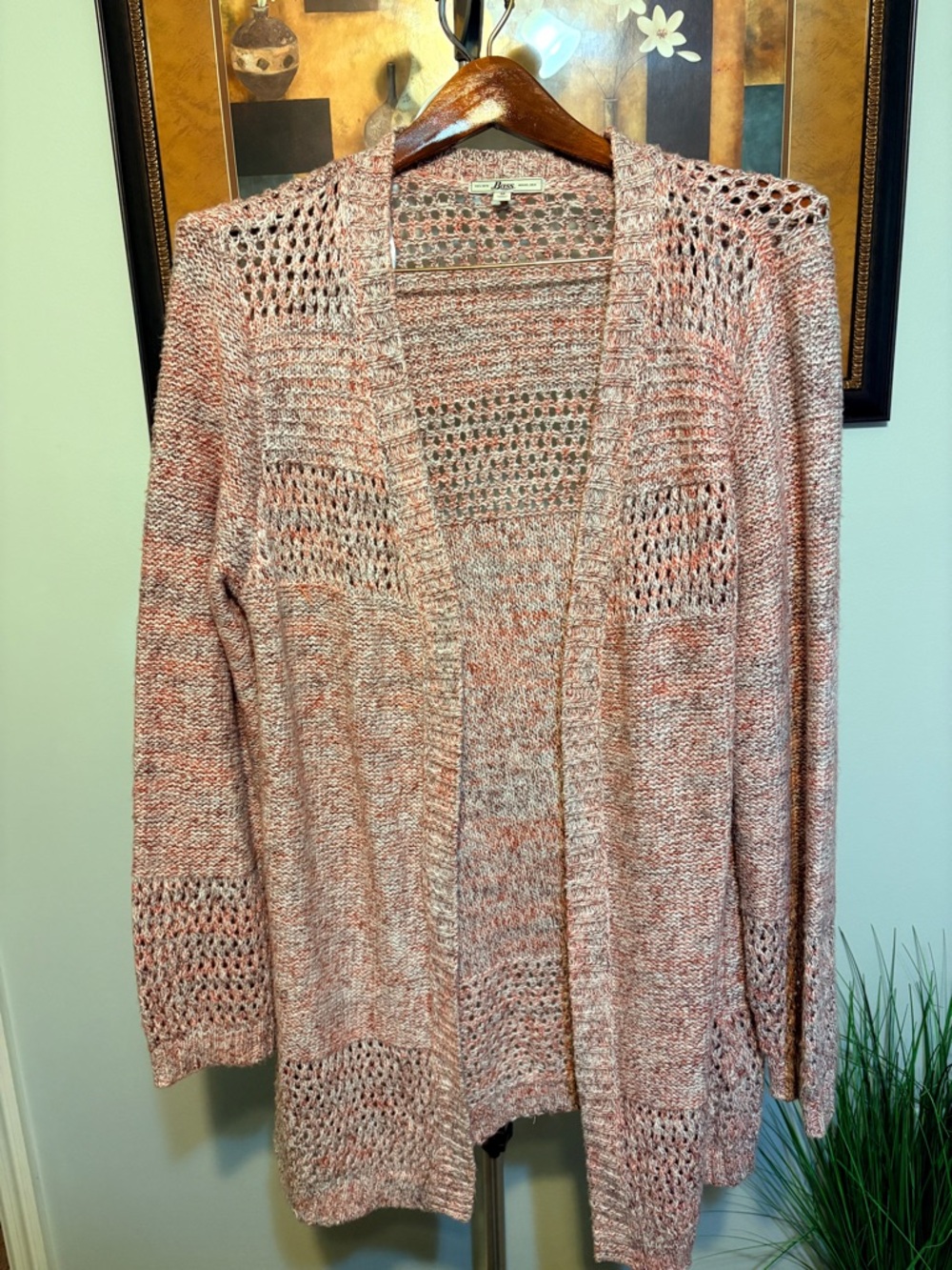 Bass Open-Front Pink Marled Knit Cardigan